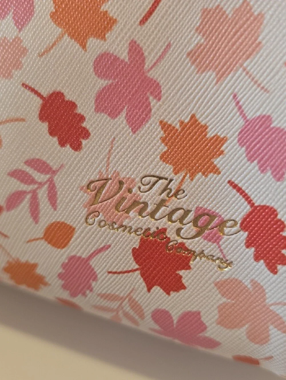 Leaf-Print Cosmetic Pouch — Pink & Orange